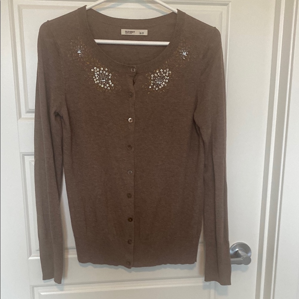 Old navy embellished Club Brown Cardigan with silver and gold details sequence